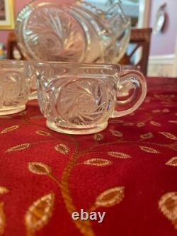 Vintage glass punch bowl full set with 12 matching cups