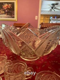 Vintage glass punch bowl full set with 12 matching cups