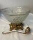 Vintage glass punch bowl with brass stand and ladle