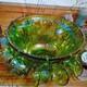 Vintage green carnival Glass punch bowl set
