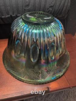 Vintage green carnival glass punch bowl &12 Cup Indiana Glass Co. /1960s or 1970s