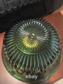 Vintage green carnival glass punch bowl &12 Cup Indiana Glass Co. /1960s or 1970s