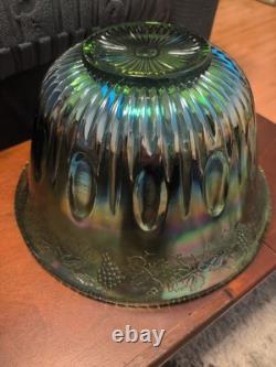 Vintage green carnival glass punch bowl &12 Cup Indiana Glass Co. /1960s or 1970s