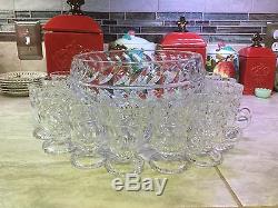 Vintage lead crystal punch bowl with 12 cups