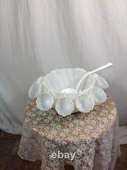 Vintage milk glass punch bowl set