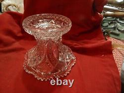 Vintage sawtooth Crystal Punch Bowl Ornate pressed With Stand/unusual eye design