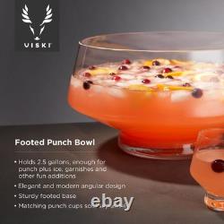 Viski Footed Glass Punch Bowl, Heavy Base, Angled Design, 2.5 Gallon, Clear, NEW