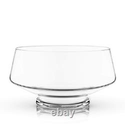 Viski Footed Glass Punch Bowl, Heavy Base, Angled Design, 2.5 Gallon, Clear, NEW