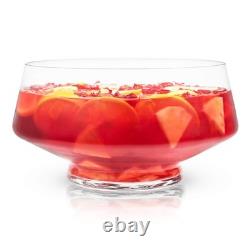Viski Footed Glass Punch Bowl, Heavy Base, Angled Design, 2.5 Gallon, Clear, NEW