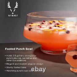Viski Footed Glass Punch Bowl, Heavy Base Large Punch Bowl with Angled Design, P