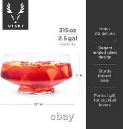 Viski Footed Glass Punch Bowl, Heavy Base Large Punch Bowl with Angled Design, P