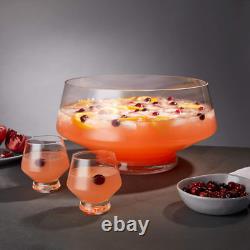 Viski Footed Glass Punch Bowl, Heavy Base Large Punch Bowl with Angled Design, P