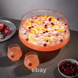 Viski Footed Glass Punch Bowl, Heavy Base Large Punch Bowl with Angled Design, P