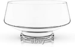 Viski Footed Glass Punch Bowl, Heavy Base Large Punch Bowl with Angled Design, P