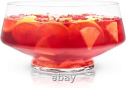 Viski Footed Glass Punch Bowl, Heavy Base Large Punch Bowl with Angled Design, P
