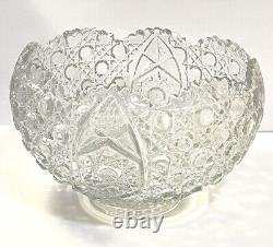 Vitg Clear Glass Punch Bowl With18 Cups, L. E. Smith Daisy Hobstar & Button 12.75