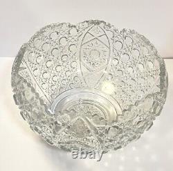 Vitg Clear Glass Punch Bowl With18 Cups, L. E. Smith Daisy Hobstar & Button 12.75