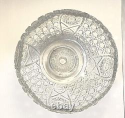 Vitg Clear Glass Punch Bowl With18 Cups, L. E. Smith Daisy Hobstar & Button 12.75