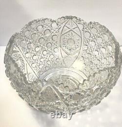 Vitg Clear Glass Punch Bowl With18 Cups, L. E. Smith Daisy Hobstar & Button 12.75