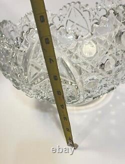 Vitg Clear Glass Punch Bowl With18 Cups, L. E. Smith Daisy Hobstar & Button 12.75