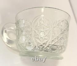 Vitg Clear Glass Punch Bowl With18 Cups, L. E. Smith Daisy Hobstar & Button 12.75