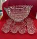 Vitg Fostoria American Clear Glass Cubist 14 Punch Bowl With Base And 10 Cups