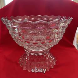 Vitg Fostoria American Clear Glass Cubist 14 Punch Bowl With Base And 10 Cups