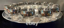 Vitreon Queens Lusterware Silver Rim Punch Bowl 12 Glasses Tray Ladle Set