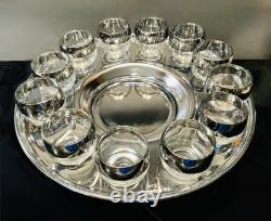 Vitreon Queens Lusterware Silver Rim Punch Bowl 12 Glasses Tray Ladle Set