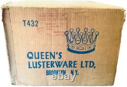 Vitreon Queens Lusterware Silver Rim Punch Bowl 12 Glasses Tray Ladle Set