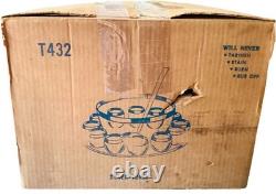 Vitreon Queens Lusterware Silver Rim Punch Bowl 12 Glasses Tray Ladle Set
