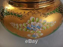 Vntg 9 Pc Italy Hand Blown Murano Green Art Glass Punch Bowl Set 22 K Gold Trim