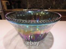 Vntg Indiana Princess Blue Carnival Glass Punch Bowl Set 12 Cups, Ladle, Hooks
