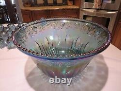 Vntg Indiana Princess Blue Carnival Glass Punch Bowl Set 12 Cups, Ladle, Hooks