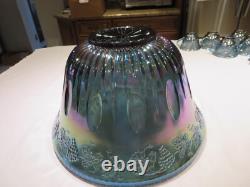 Vntg Indiana Princess Blue Carnival Glass Punch Bowl Set 12 Cups, Ladle, Hooks