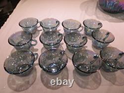 Vntg Indiana Princess Blue Carnival Glass Punch Bowl Set 12 Cups, Ladle, Hooks