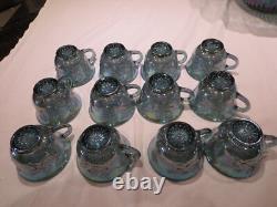 Vntg Indiana Princess Blue Carnival Glass Punch Bowl Set 12 Cups, Ladle, Hooks