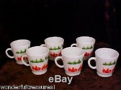 Vntg Milk Glass CHRISTMAS Egg Nog Punch Bowl & Mug Set Horses & Carriage Design