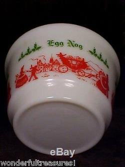 Vntg Milk Glass CHRISTMAS Egg Nog Punch Bowl & Mug Set Horses & Carriage Design