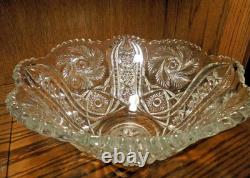 Vtg 14 Elegant Crystal Punch Bowl Centerpiece-Starburst Pattern-Scalloped Box