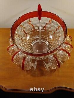 Vtg 14 Pc Indiana Glass Whitehall Colony Ruby Flashed Punch Bowl Set Nos Ex Cond