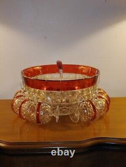 Vtg 14 Pc Indiana Glass Whitehall Colony Ruby Flashed Punch Bowl Set Nos Ex Cond