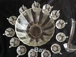 Vtg. 15 pc DEW DROP Pattern Jeanette GLASS PUNCH BOWL SET With13 CUPS