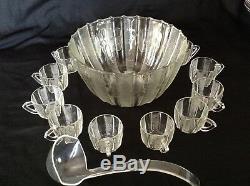 Vtg. 15 pc DEW DROP Pattern Jeanette GLASS PUNCH BOWL SET With13 CUPS