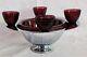 Vtg 30's Hazel Atlas Purple Amethyst Punch Bowl Chrome Art Deco Moderntone Cups