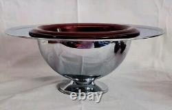 Vtg 30's Hazel Atlas Purple Amethyst Punch Bowl Chrome Art Deco Moderntone Cups