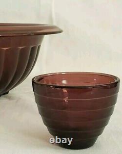 Vtg 30's Hazel Atlas Purple Amethyst Punch Bowl Chrome Art Deco Moderntone Cups