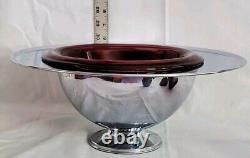 Vtg 30's Hazel Atlas Purple Amethyst Punch Bowl Chrome Art Deco Moderntone Cups