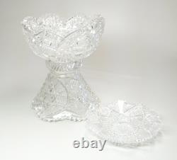 Vtg American Brilliant Clear Cut Glass Centerpiece Punch Bowl Stand & Underplate