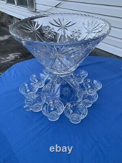 Vtg Anchor Hocking Star of David Punch Bowl/Stand/10 Cups